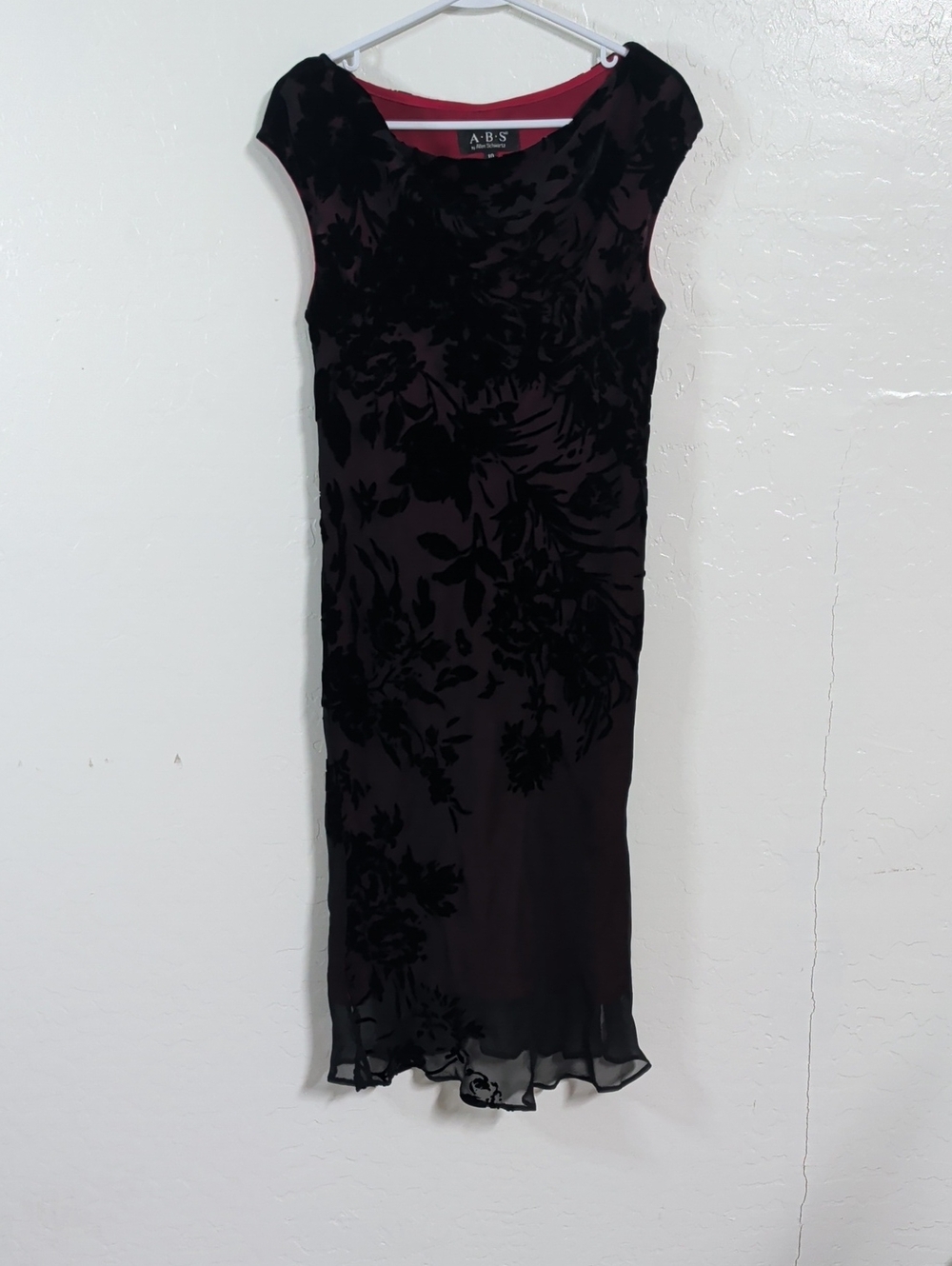 A.B.S. Black Floral Velvet-Overlay Evening Dress